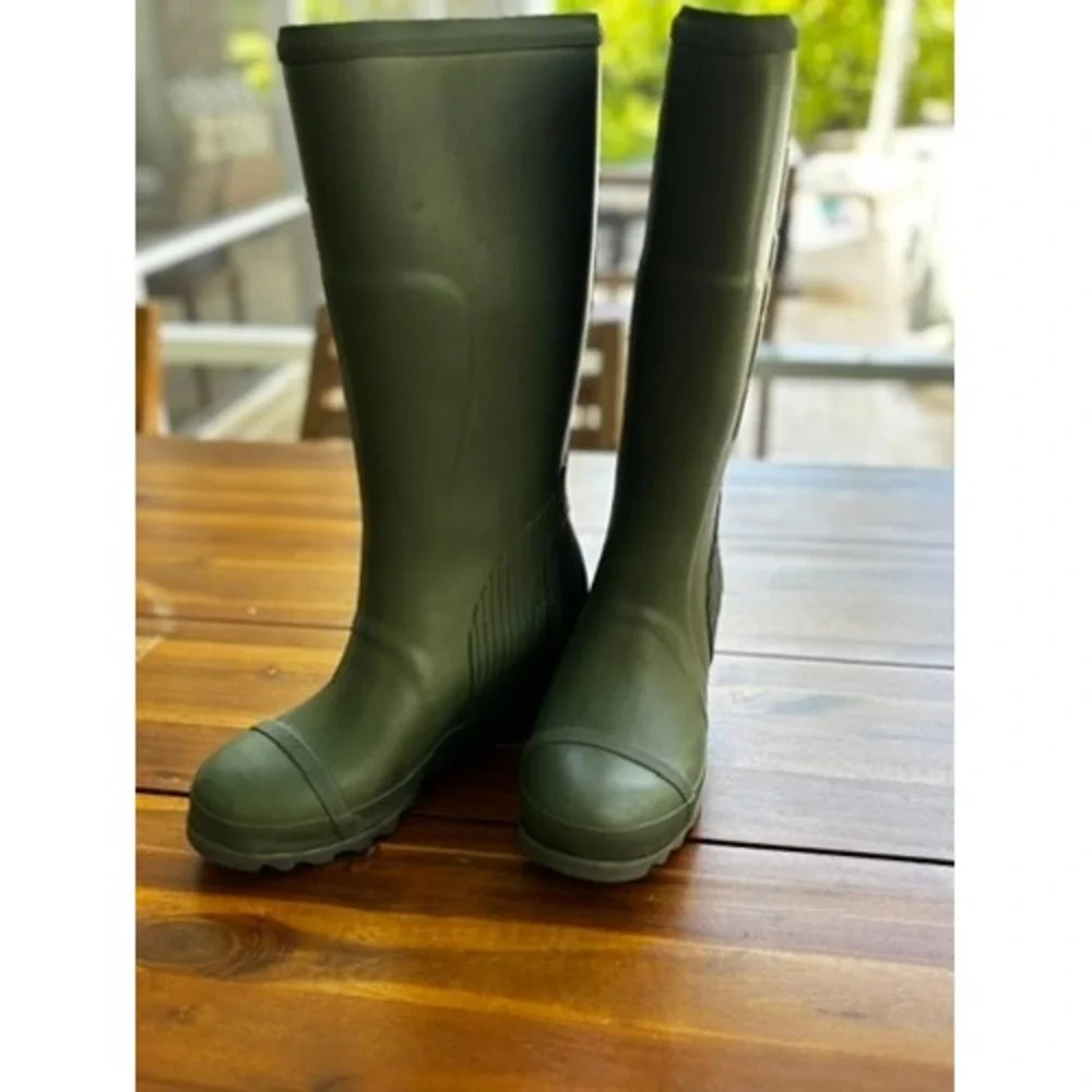 Sorel Joan Rain Wedge Tall Boots Olive Green Rare, Waterproof US 9, Like New